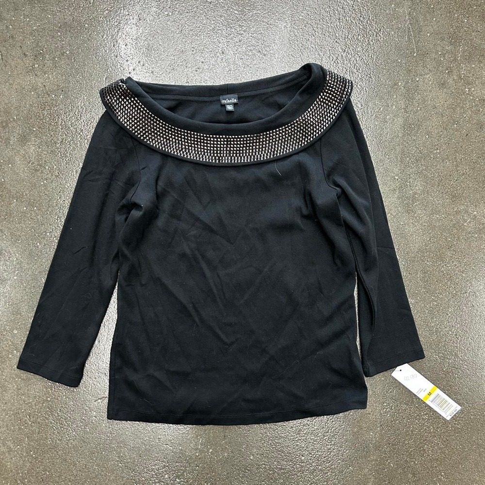 Rafaella Black Studded Size Medium Long Sleeve Blouse Top - NWT Retails $58